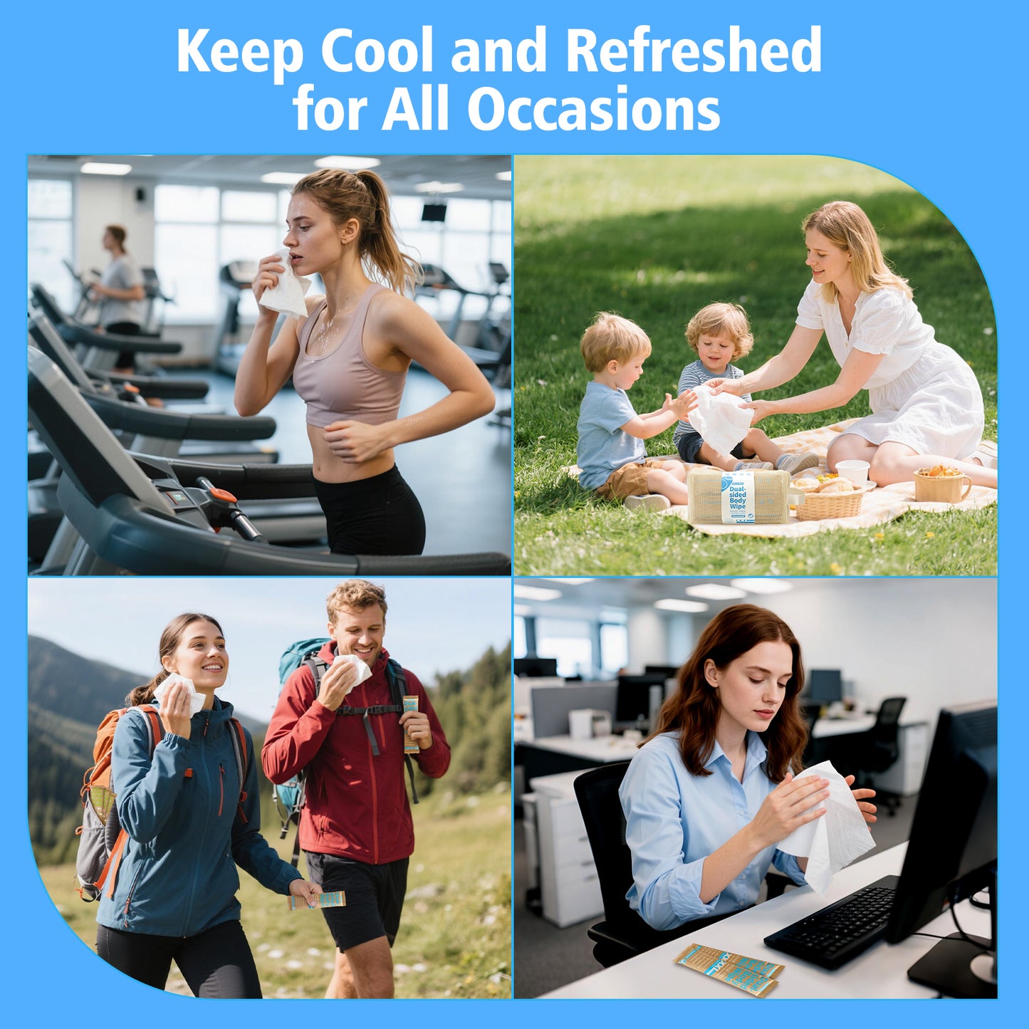 Biodegradable No-Rinse Body Wipes for Adults - 20 Individually Wrapped Cleansing Wipes with Unscented