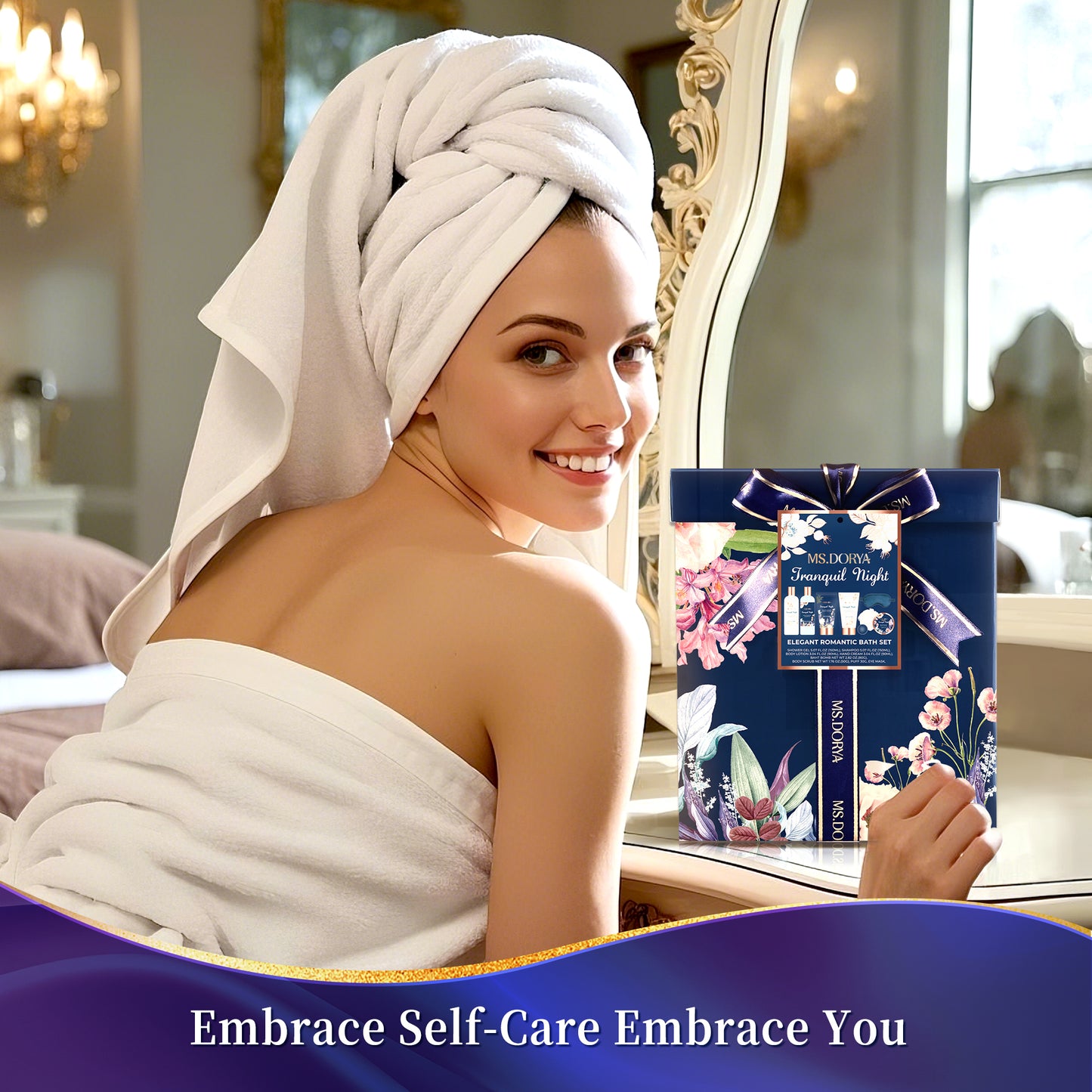 Serenity Night - Elegant & Romantic Bath & Shower Gift Set (8 pcs)
