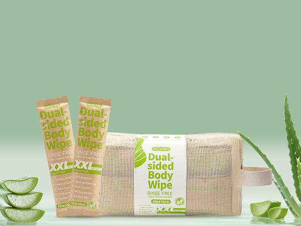 Biodegradable No-Rinse Body Wipes for Adults - 20 Individually Wrapped Cleansing Wipes with Aloe Vera