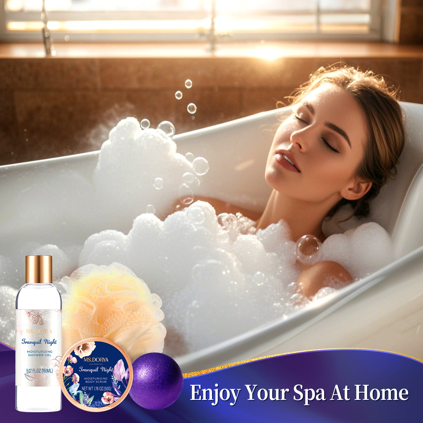 Serenity Night - Elegant & Romantic Bath & Shower Gift Set (8 pcs)